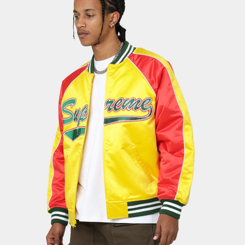 Supreme X Mitchell& Ness sequin logo varsity jacket